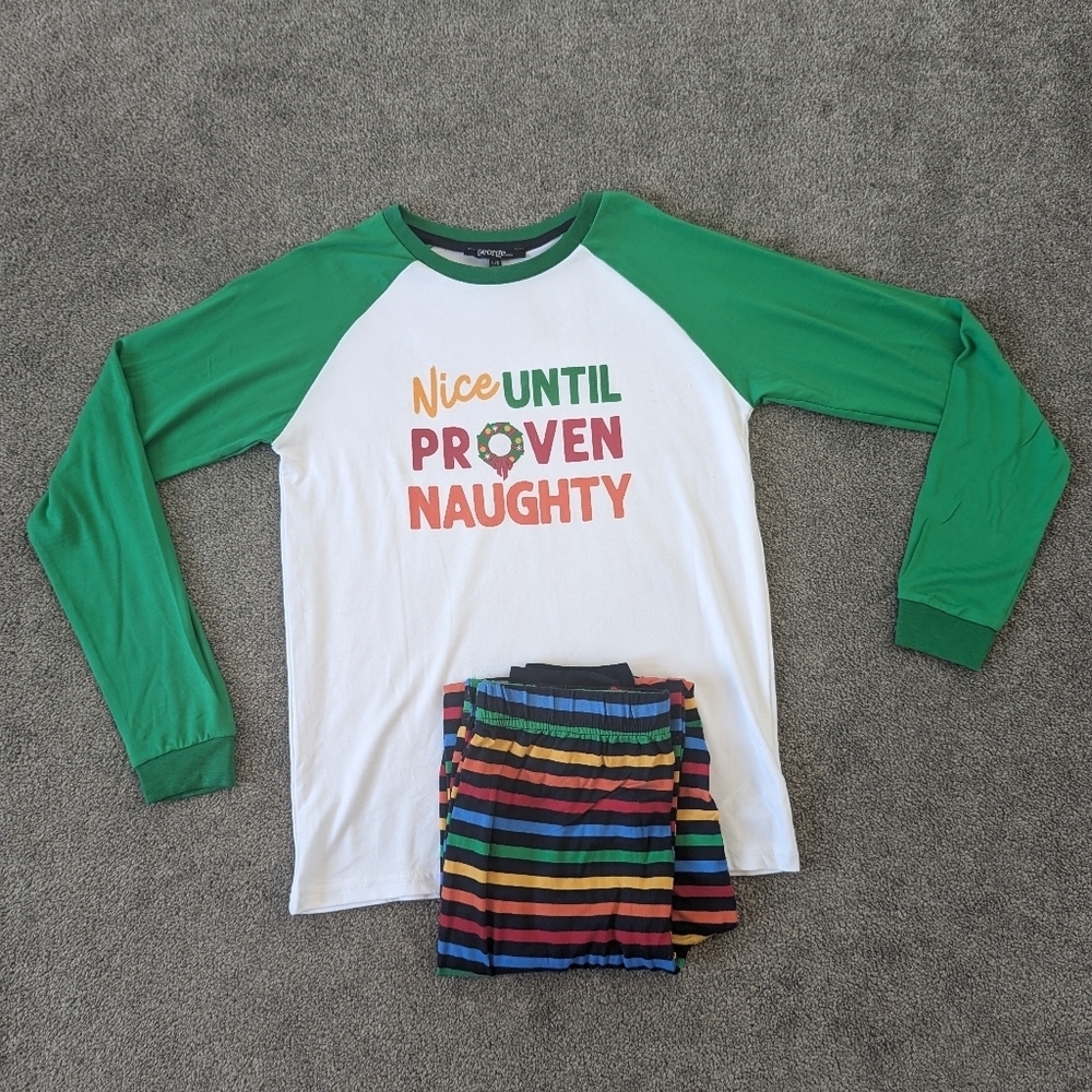 NEW George Boys' Christmas Pajama Set "Nice Until Proven Naughty" Size L (10-12)